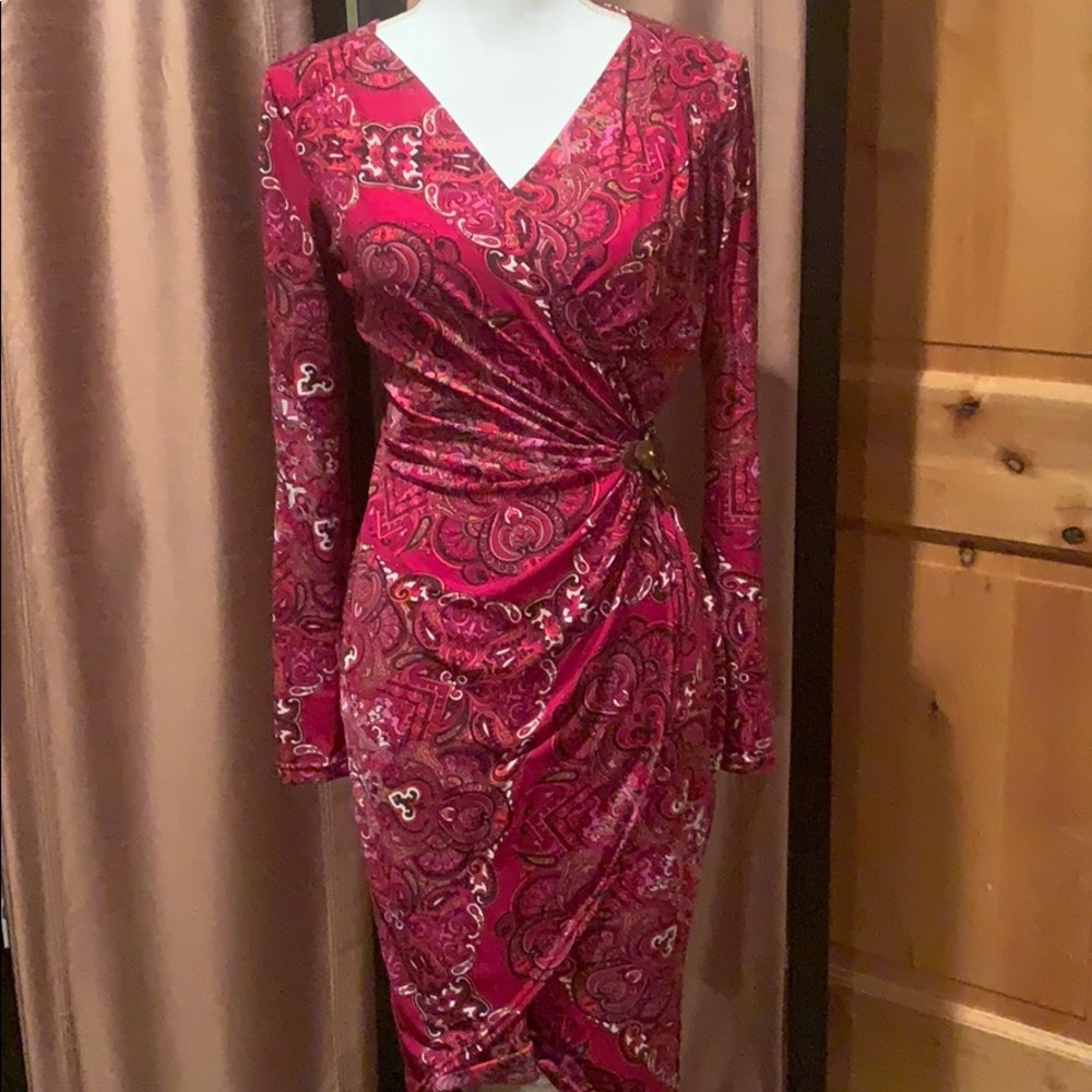 Cache Faux Wrap Dress. Size M